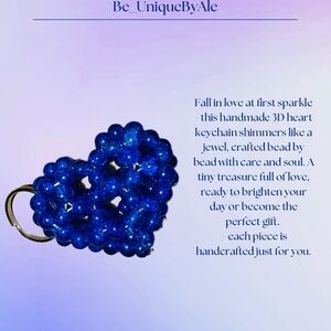Blue Beaded Heart Keychain